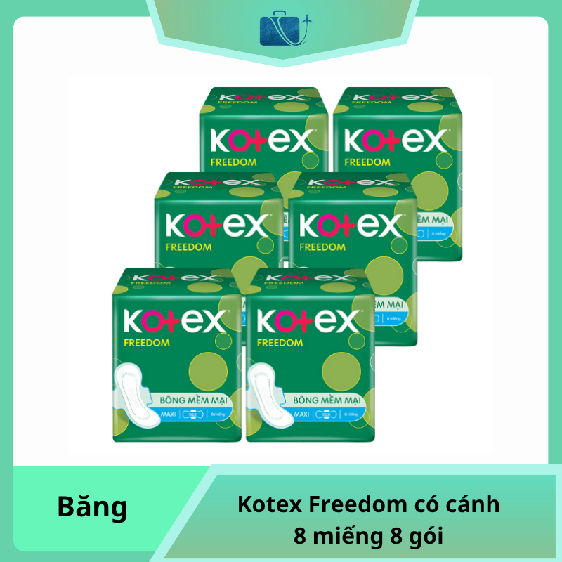 Lốc 8 gói băng vệ sinh Kotex Freedom có cánh 8 miếng