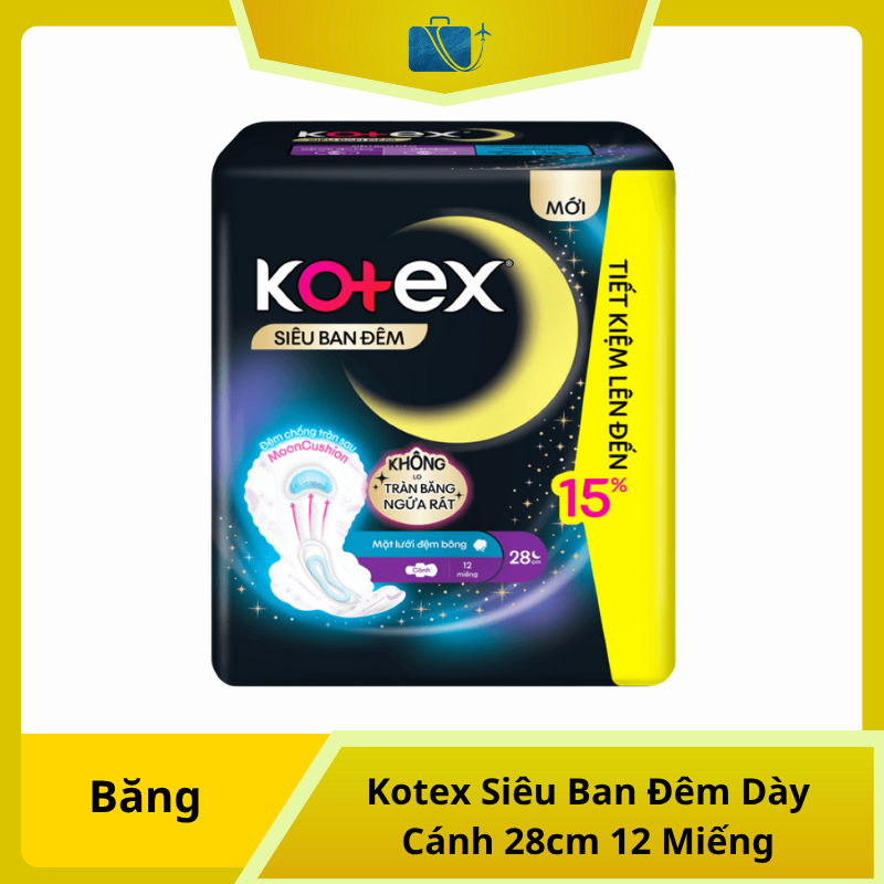 Băng Vệ Sinh Kotex Siêu Ban Đêm Dày Cánh 28cm 12 Miếng