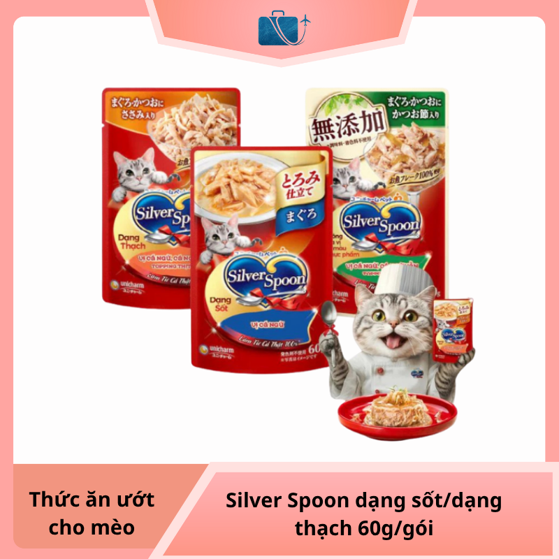 Thức Ăn Ướt Cho Mèo Silver Spoon Dạng Sốt / Dạng Thạch 60g – Hương Vị Hảo Hạng, Mèo Mê Tít