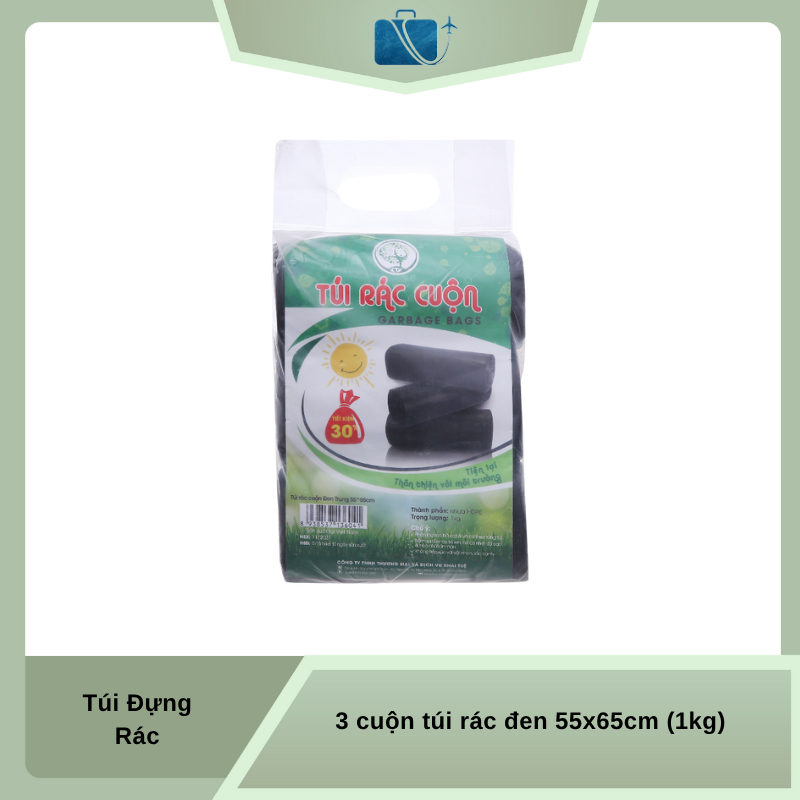 3 cuộn túi rác đen Khai Tuệ 55x65cm (1kg)