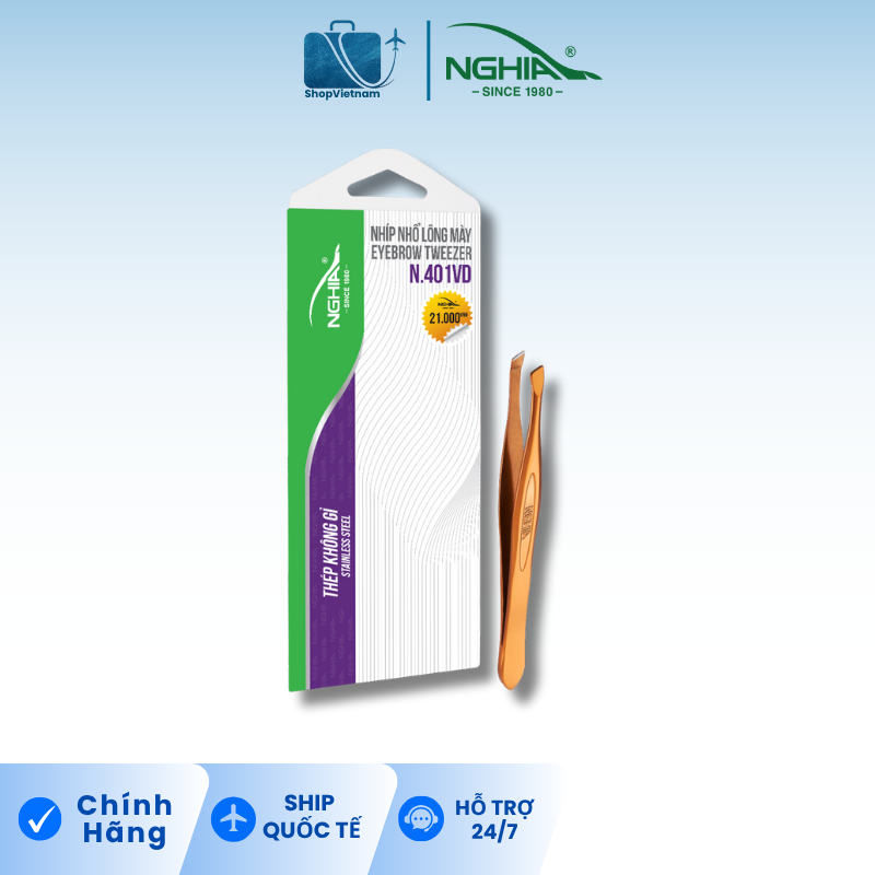 Nhíp nhổ lông mày Kềm Nghĩa N.401 vàng đồng