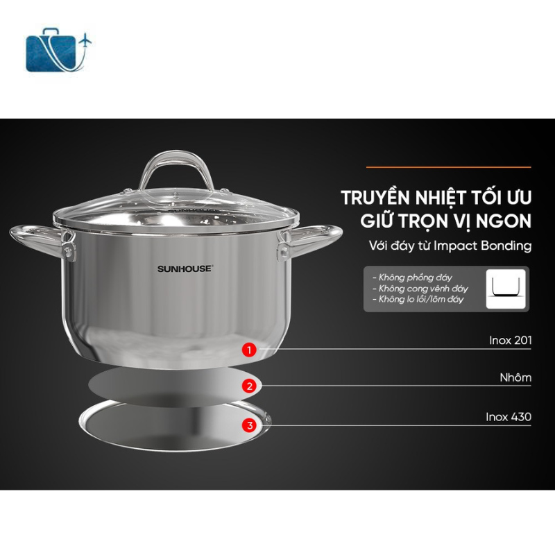 Nồi Inox 3 Đáy SUNHOUSE SHG301-20 3