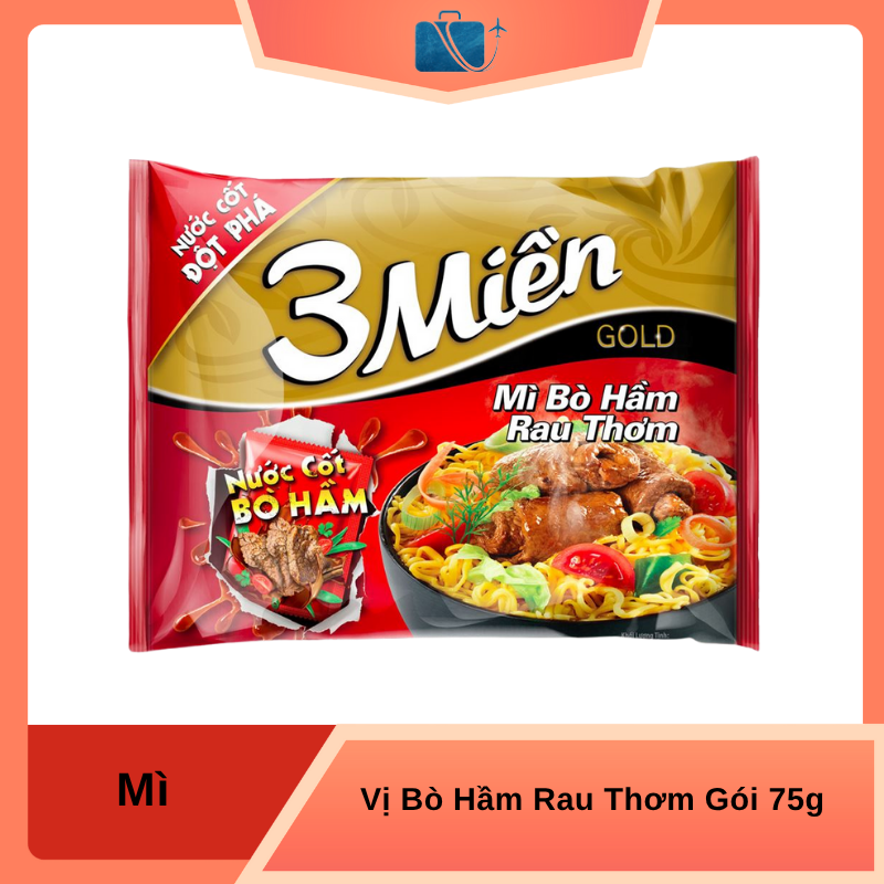 Mì 3 Miền Gold Bò Hầm Rau Thơm Gói 75g
