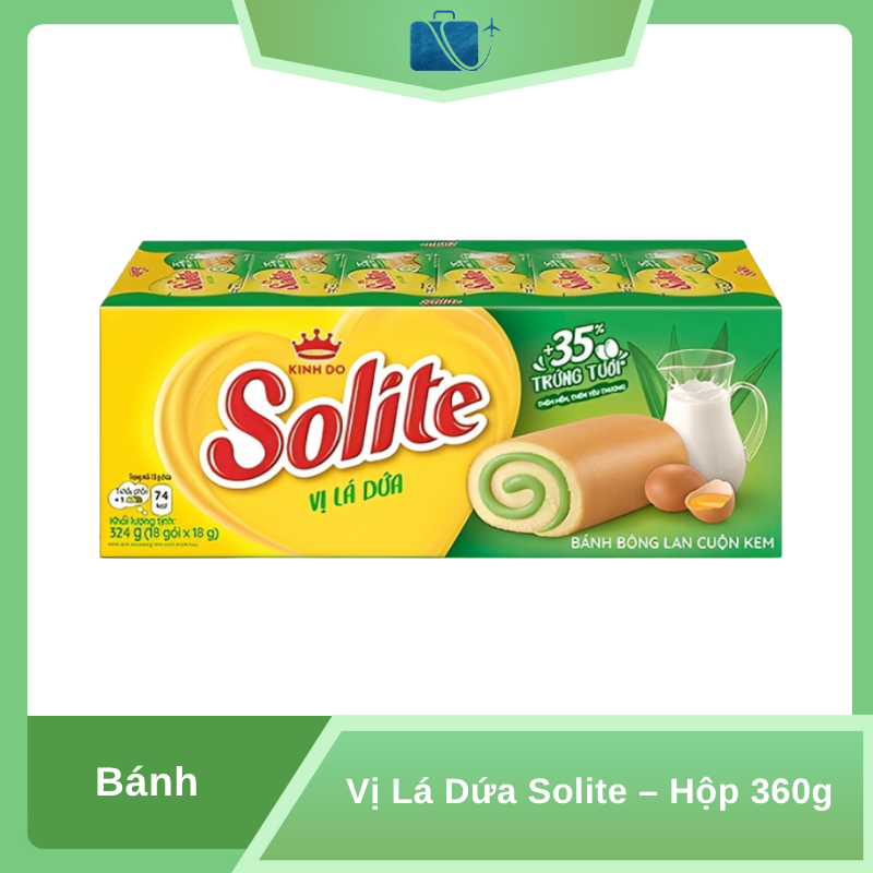 Bánh Bông Lan Cuộn Kem Vị Lá Dứa Solite – Hộp 360g (20 cái)