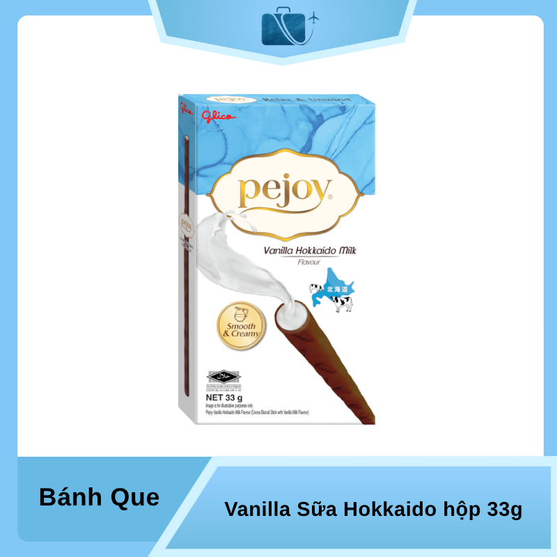 Bánh que Glico Pejoy kem Vanilla Sữa Hokkaido hộp 33g