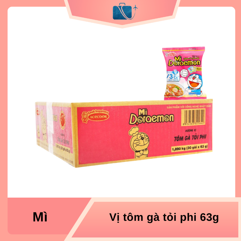 Thùng 30 Gói Mì Doraemon Tôm Gà Tỏi Phi 63g