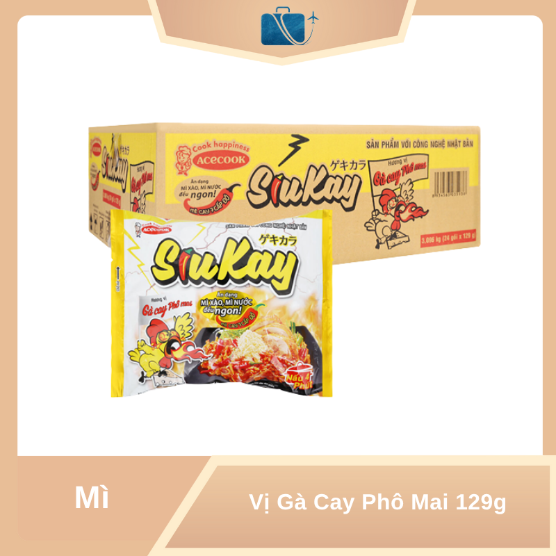 Thùng 24 Gói Mì SiuKay Gà Cay Phô Mai 129g