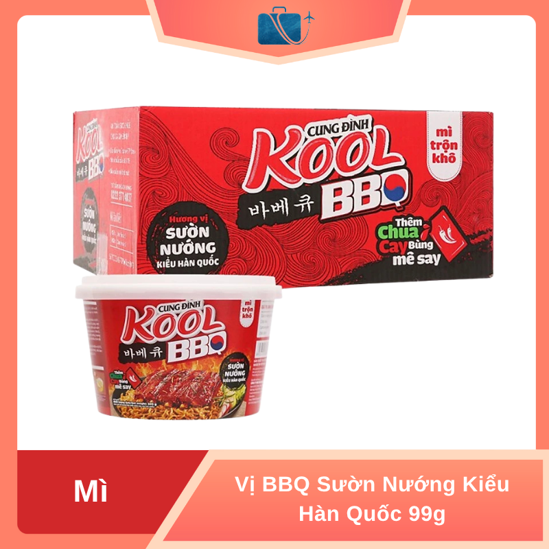 Thùng 12 Hộp Mì Cung Đình Kool BBQ Sườn Nướng Kiểu Hàn Quốc 99g
