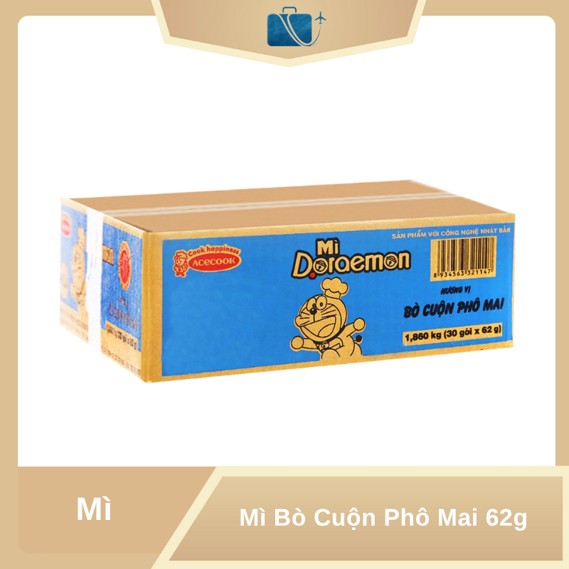 Thùng 30 Gói Mì Doraemon Bò Cuộn Phô Mai 62g