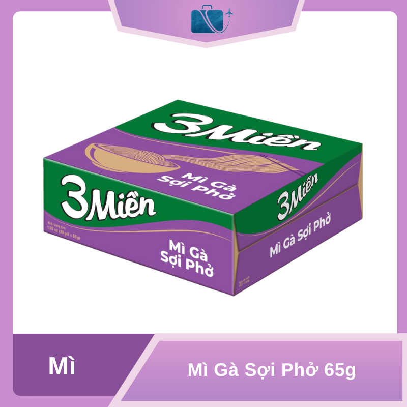 Thùng 30 Gói Mì 3 Miền Gà Sợi Phở 65g