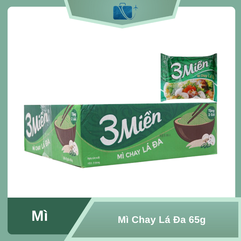 Thùng 30 Gói Mì Chay Lá Đa 3 Miền 65g