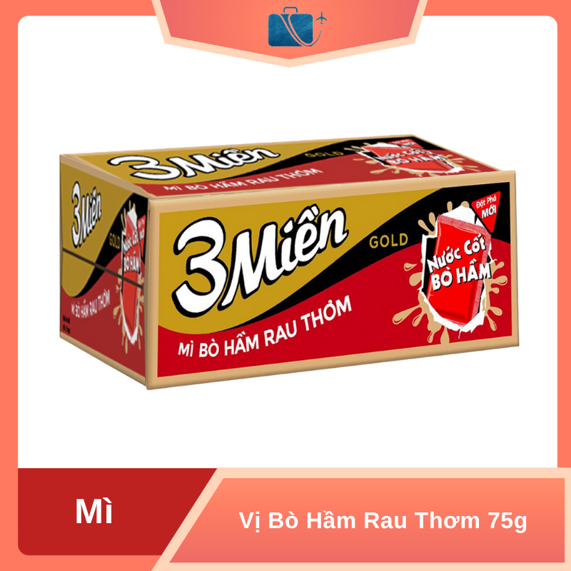 Thùng 30 Gói Mì 3 Miền Gold Bò Hầm Rau Thơm 75g