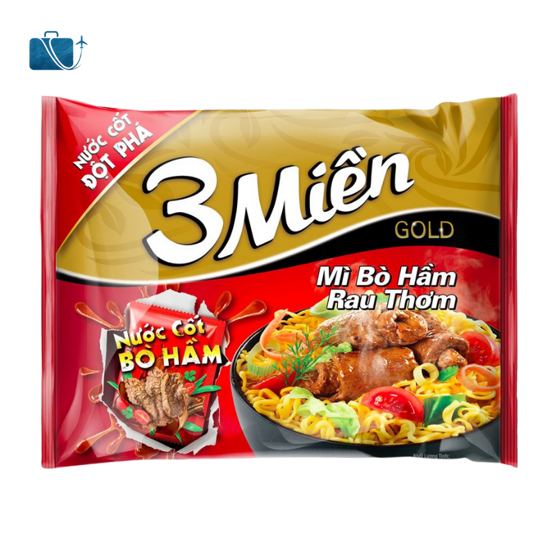 Thùng 30 Gói Mì 3 Miền Gold Bò Hầm Rau Thơm 75g 2