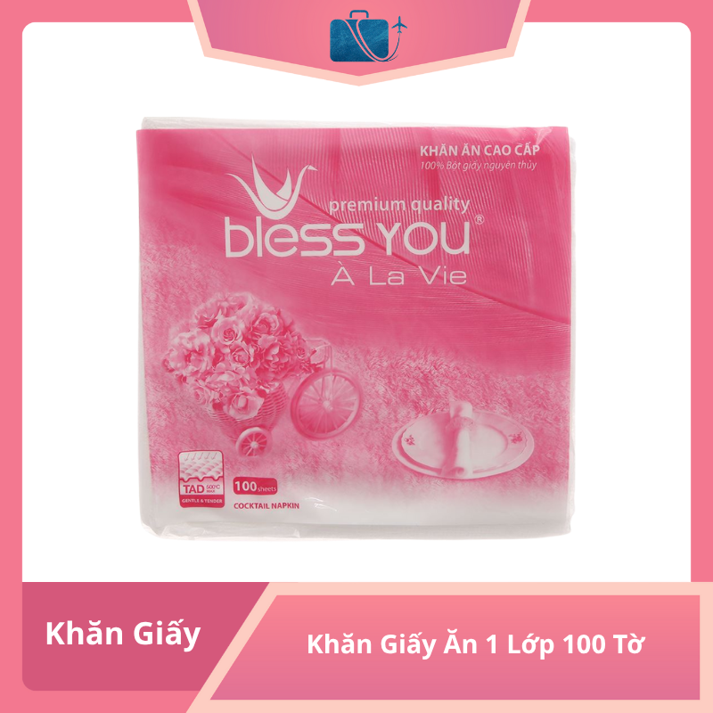 Khăn Giấy Ăn Bless You À La Vie 1 Lớp 100 Tờ (33x33cm)