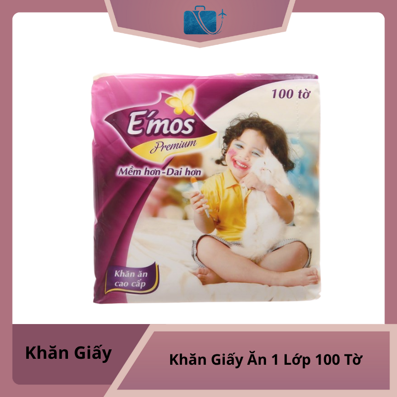 Khăn Giấy Ăn E'mos Premium 1 Lớp 100 Tờ