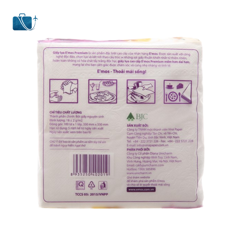 Khăn Giấy Ăn E'mos Premium 1 Lớp 100 Tờ 2