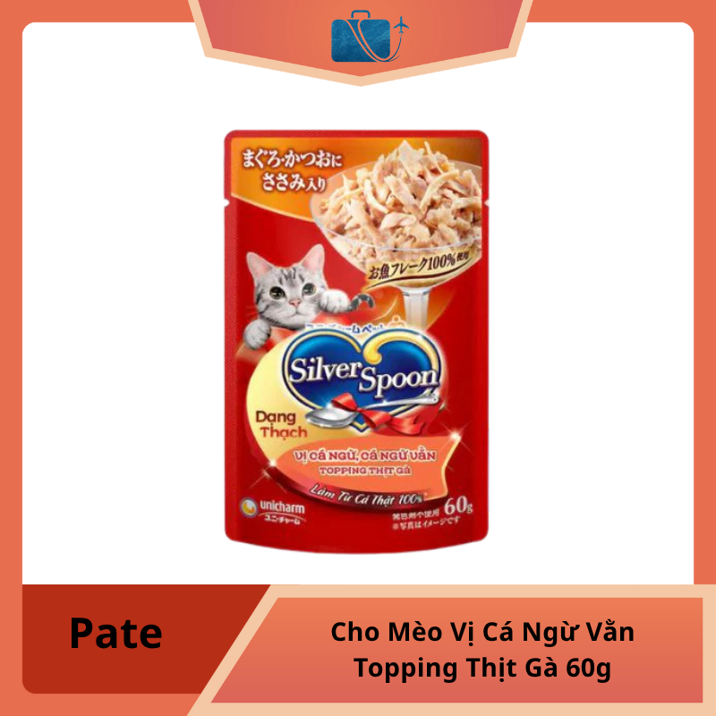 Pate Silver Spoon Cho Mèo Vị Cá Ngừ Vằn Topping Thịt Gà 60g