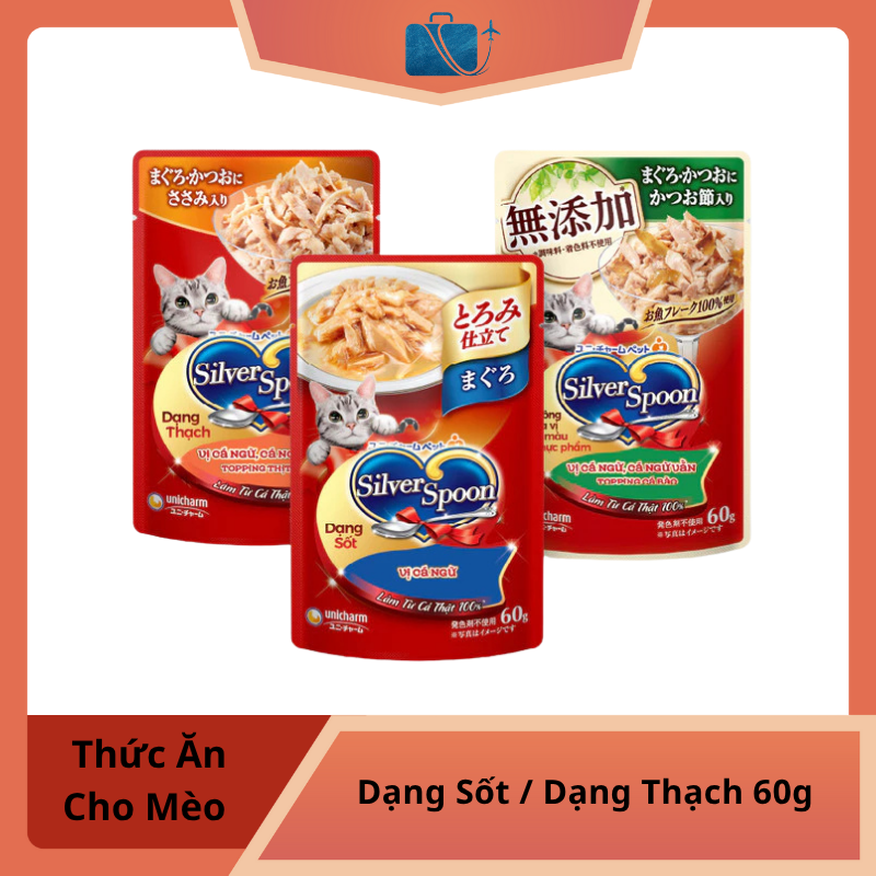 Thức Ăn Ướt Cho Mèo Silver Spoon Dạng Sốt / Dạng Thạch 60g – Hương Vị Hảo Hạng, Mèo Mê Tít