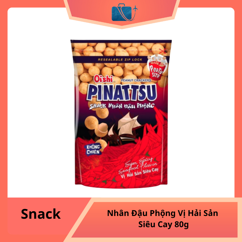Snack Nhân Đậu Phộng Vị Hải Sản Siêu Cay Pinattsu Oishi 80g