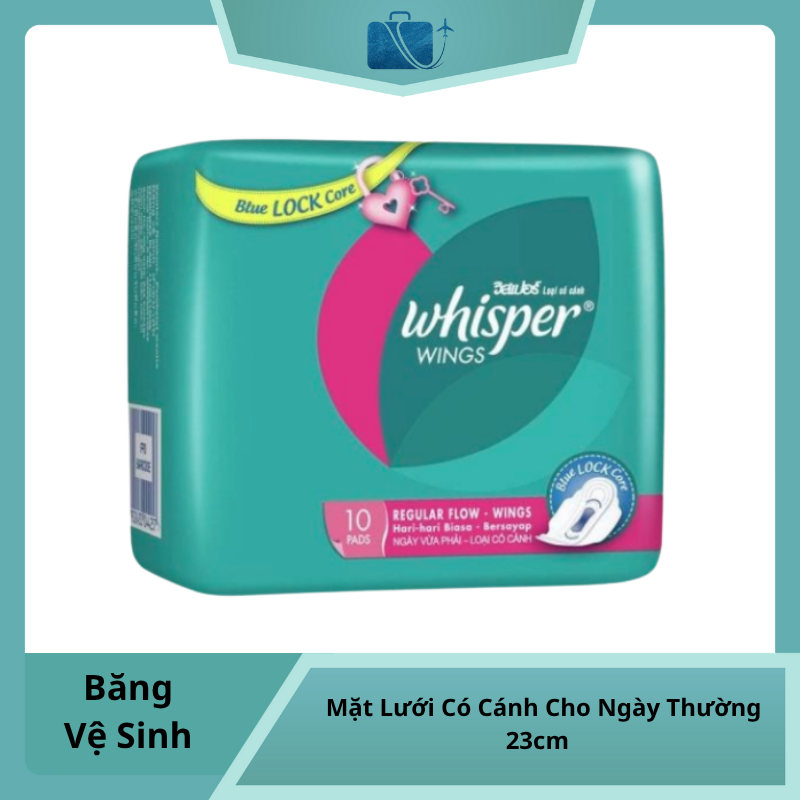 Băng Vệ Sinh Whisper Mặt Lưới Có Cánh Cho Ngày Thường Dòng Cơ Bản 23cm Gói 10 Miếng