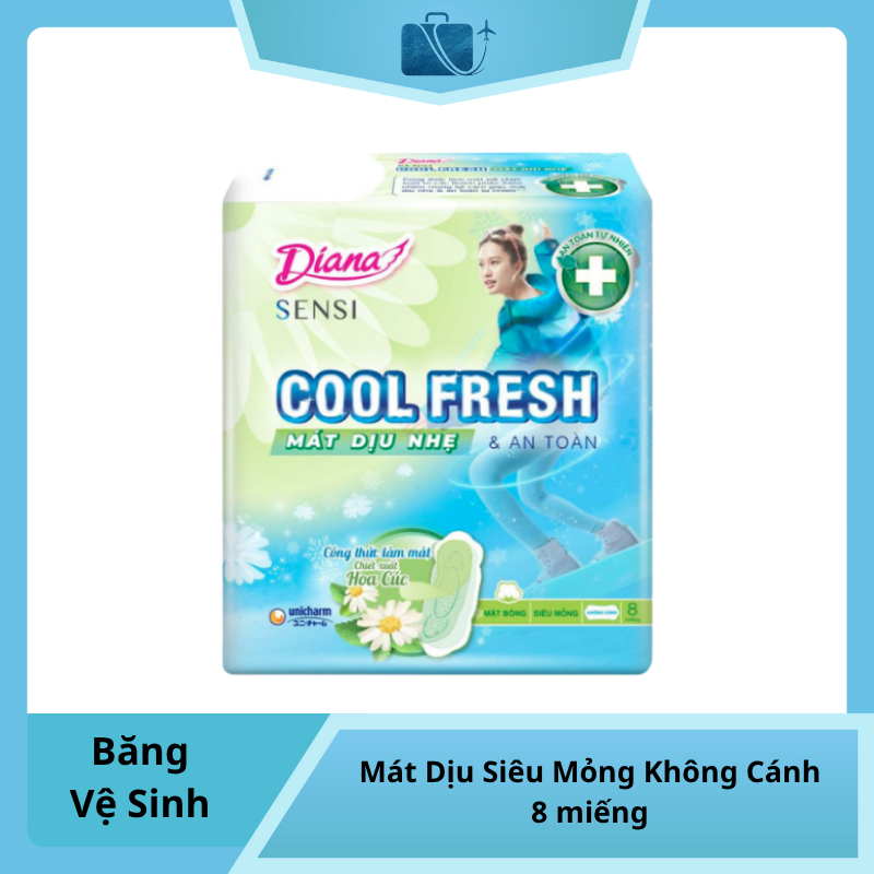 Băng vệ sinh Diana Sensi Cool Fresh mát dịu siêu mỏng không cánh 8 miếng