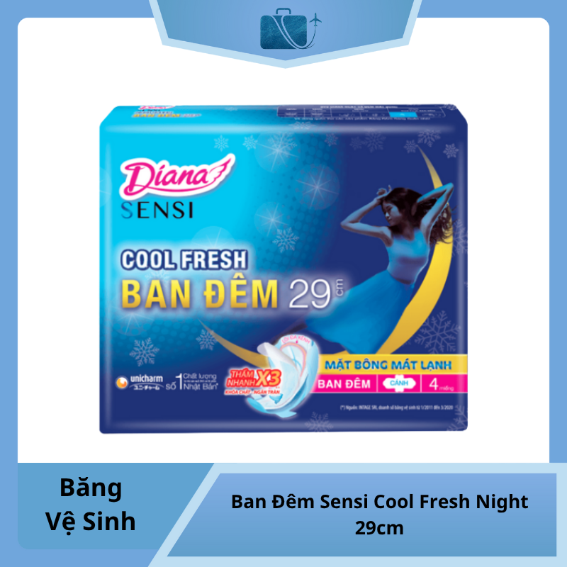 Băng Vệ Sinh Diana Ban Đêm Sensi Cool Fresh Night 29cm 4 Miếng