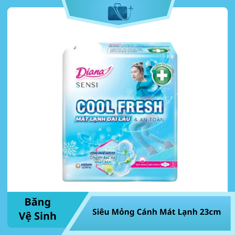Băng Vệ Sinh Diana Sensi Cool Fresh Siêu Mỏng Cánh Mát Lạnh 8 Miếng 23cm