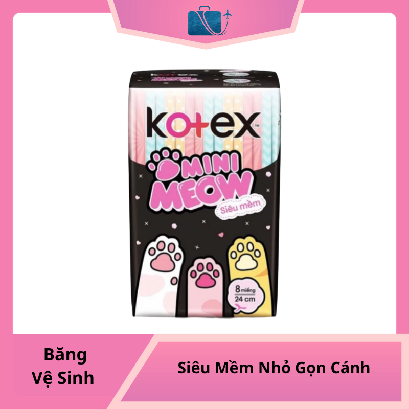 Băng vệ sinh Kotex Mini Meow Siêu Mềm Nhỏ Gọn Cánh 8 miếng