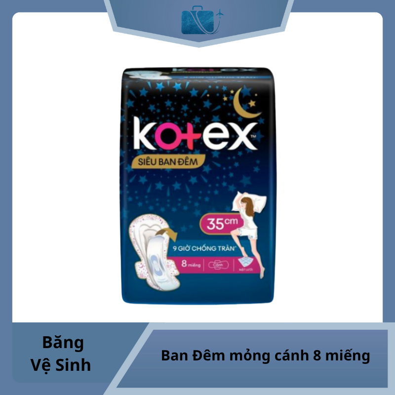 Băng vệ sinh Kotex Siêu Ban Đêm mỏng cánh 35cm 8 miếng - Kotex
