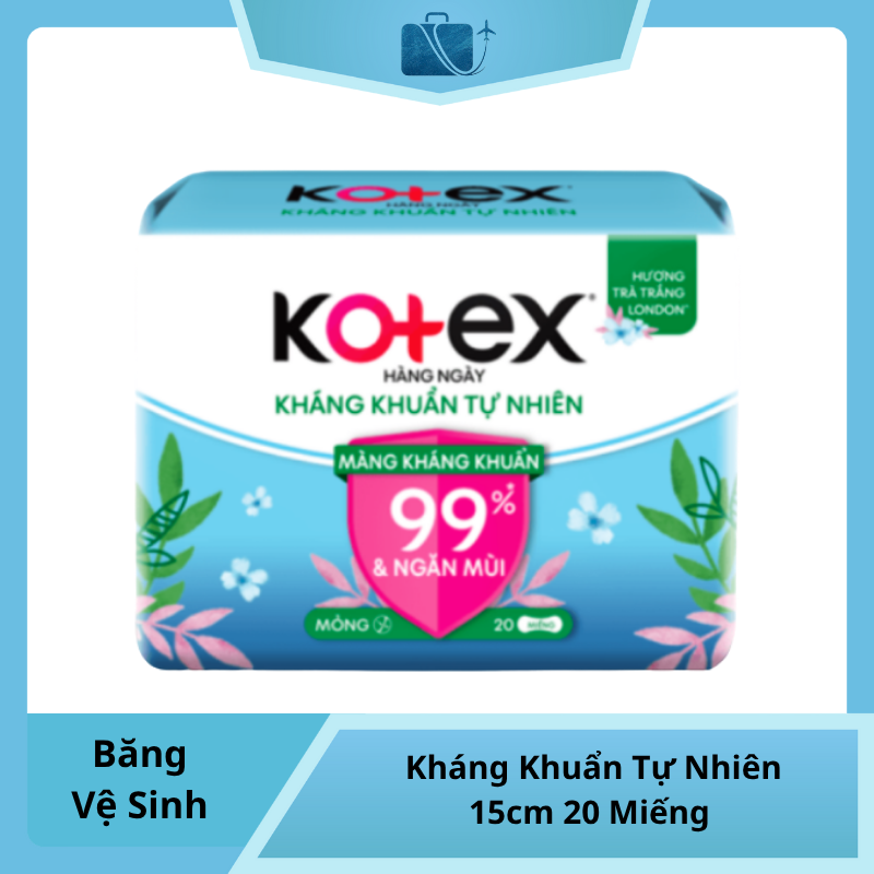 Băng vệ sinh Kotex Hàng Ngày Kháng Khuẩn Tự Nhiên 15cm 20 Miếng