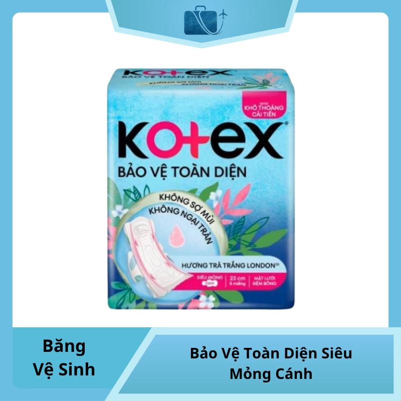 Băng Vệ Sinh Kotex Bảo Vệ Toàn Diện Siêu Mỏng Cánh 23cm 8 Miếng