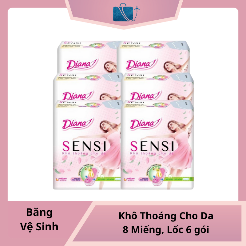 Lốc 6 gói băng vệ sinh Diana Sensi siêu mỏng cánh 8 miếng