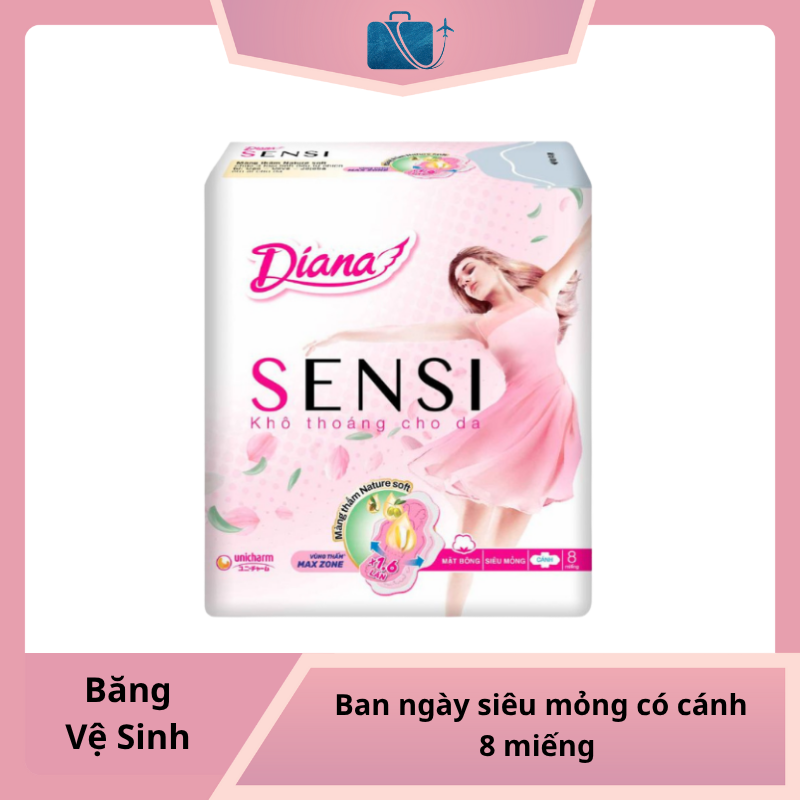 Băng vệ sinh ban ngày Diana Sensi siêu mỏng có cánh 8 miếng