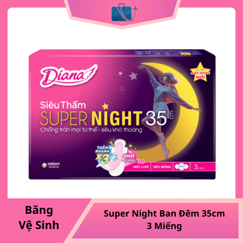 Băng Vệ Sinh Diana Super Night 35cm Ban Đêm 3 Miếng
