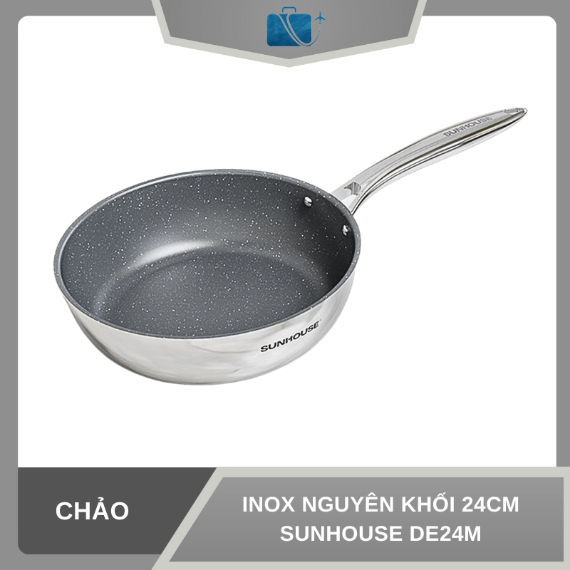 CHẢO INOX NGUYÊN KHỐI 24CM SUNHOUSE DE24M
