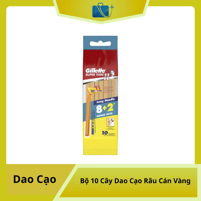 Bộ 10 Cây Dao Cạo Râu Gillette Super Thin Cán Vàng