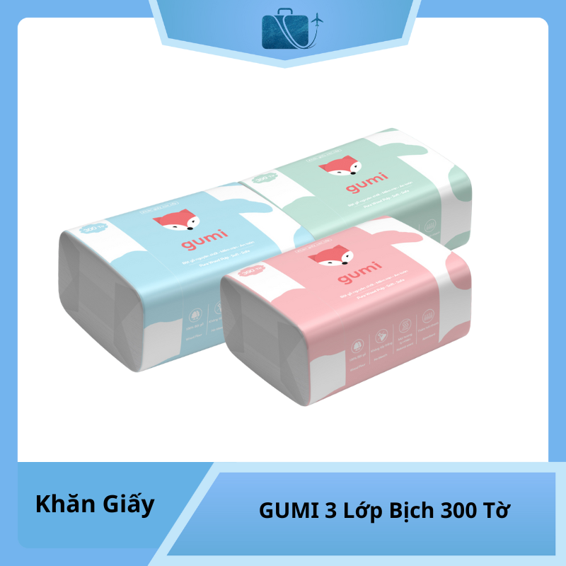Khăn Giấy Rút GUMI 3 Lớp – Bịch 300 Tờ Mềm Mại, Thấm Hút Tốt, An Toàn Cho Mọi Loại Da