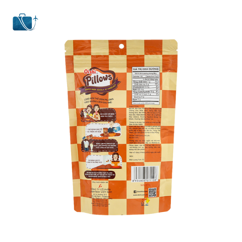 Snack Nhân Socola Vị Hazelnut Oishi Pillows 85g 2