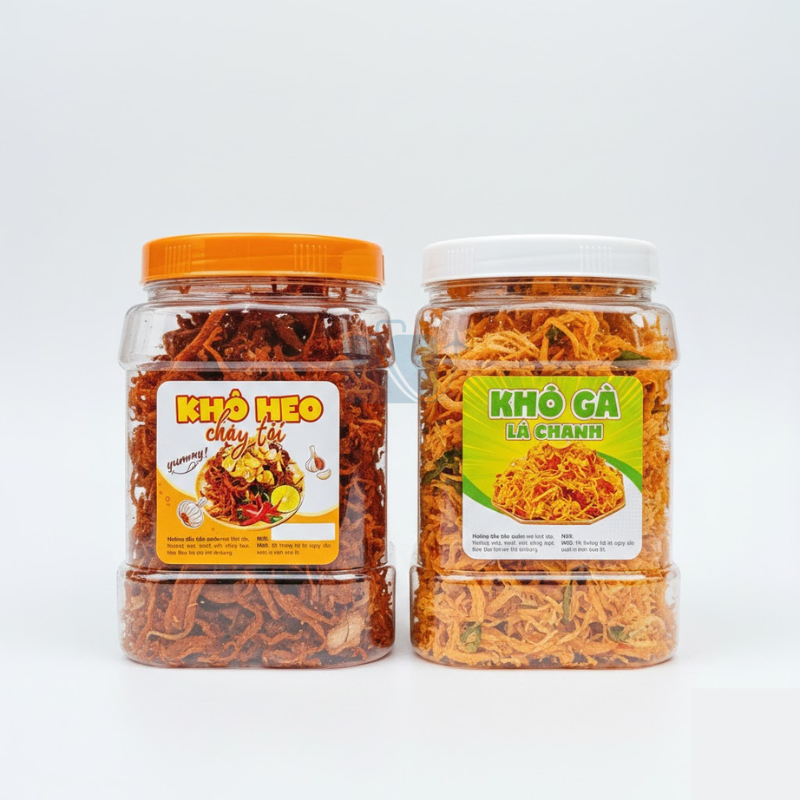 Combo 1KG - 2 Hộp x 500Gr (1KHÔ GÀ LÁ CHANH 500g + 1KHÔ HEO TỎI 500gr)